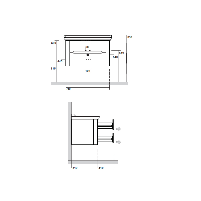 Мебель для ванной База подвесная под раковину 80 см, с 2 ящиками, цвет Nero matt 