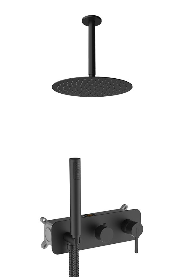 Душевая программа Душевой комплект ER231 на 2-3 потребителя, с потолочным кронштейном, цвет черный матовый 