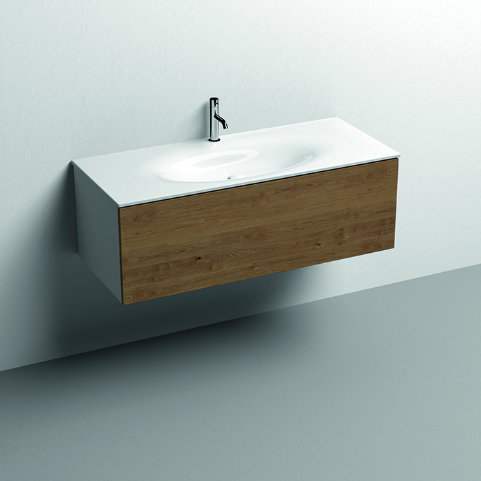 База подвесная 1220х520 мм, 1 ящик, с СИФОНОМ 936101, боковины белые/фронт дуб (без раковины)