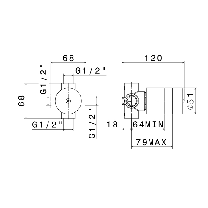 Смесители Встраиваемая часть переключателя/запорного вентиля с ограничителем 1/2 