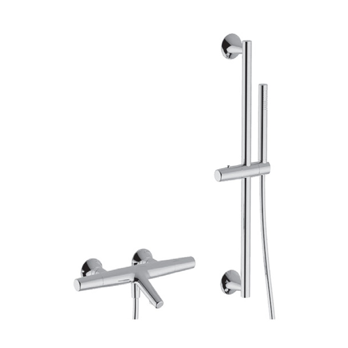 Смесители Комплект для ванны с душем: термостат+ душевой гарнитур штанга L=664мм, шланг и ручной душ 1 режим, цвет хром 