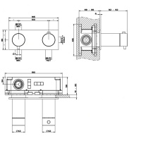 Смесители GESSI 316 Термостатический смеситель, с подключением на 3/4”, фильтр, на 2 источника (внешняя часть), цвет: brushed black metal pvd 