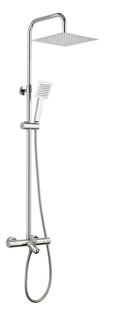 Душевая программа Душевая колонна регул. по высоте 95-150 см: с изливом, термостатом и квадратным верхним душем 25х25 см, цвет хром 