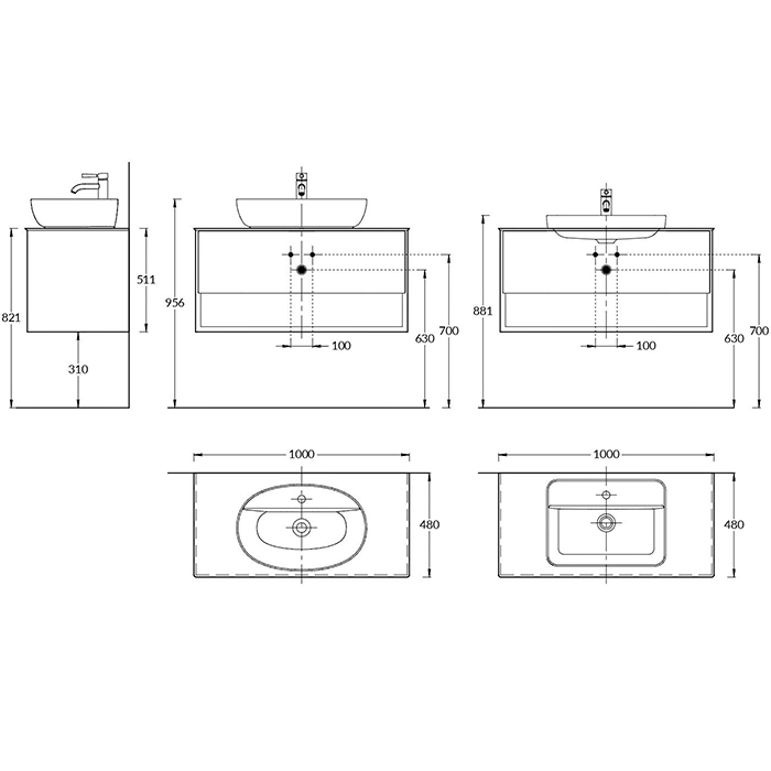 Мебель для ванной Тумба Modern подвесная 100 дуб виченце 1 ящик + полка 