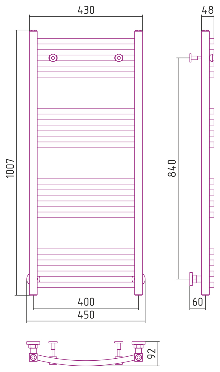 Полотенцесушители Дизайн-радиатор 1000х400 