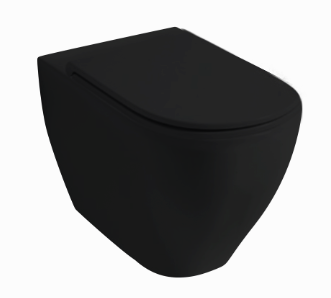 Унитазы Комплект напольного безободкового унитаза (выход в стену) с быстросъемным сиденьем микролифт, цвет черный матовый 