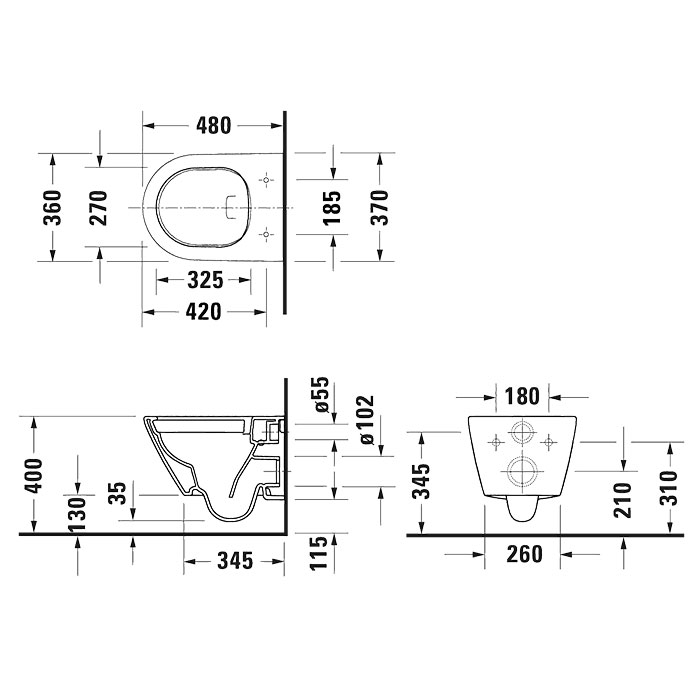 Унитазы Унитаз подвесной 258809, 480х370 мм, укороченный, безободковый, с сиденьем микролифт 002169, цвет белый 