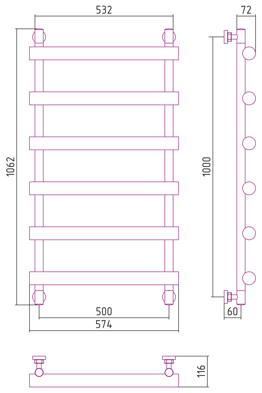Полотенцесушители Дизайн-радиатор 1000х500 