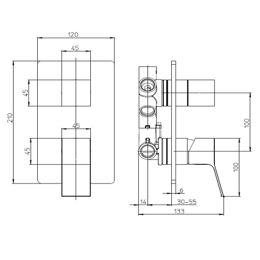 Смесители Смеситель универсальный, встраиваемый, на 2-5 выходов, внешняя часть, цвет хром 