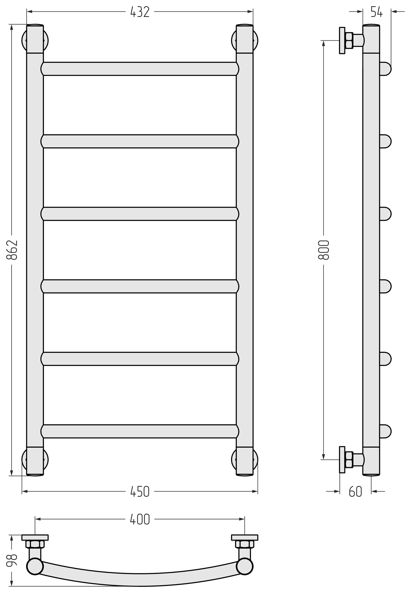 Полотенцесушители Полотенцесушитель 800х400 (Матовый чёрный) 