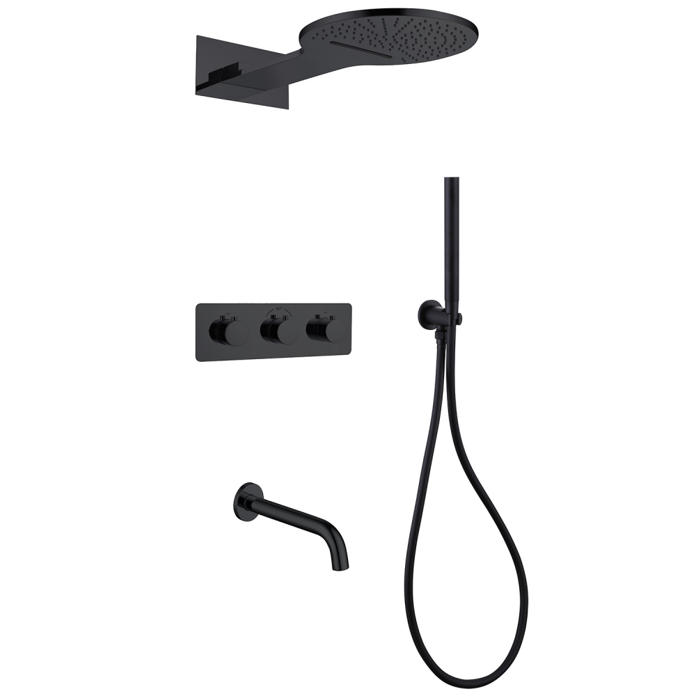 Душевая программа Душевая система скрытого монтажа с изливом, термостат, черная матовая 