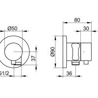 Смесители Запорный вентиль с переключателем на 2 положения и подключением душевого шланга с держателем душа - внешняя часть (чёрный матовый) 