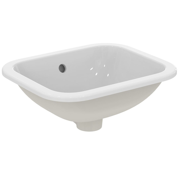 Раковина 420х350 мм, прямоугольная, встраиваемая снизу без отверстий под смеситель, с крепежом, цвет белый глянец