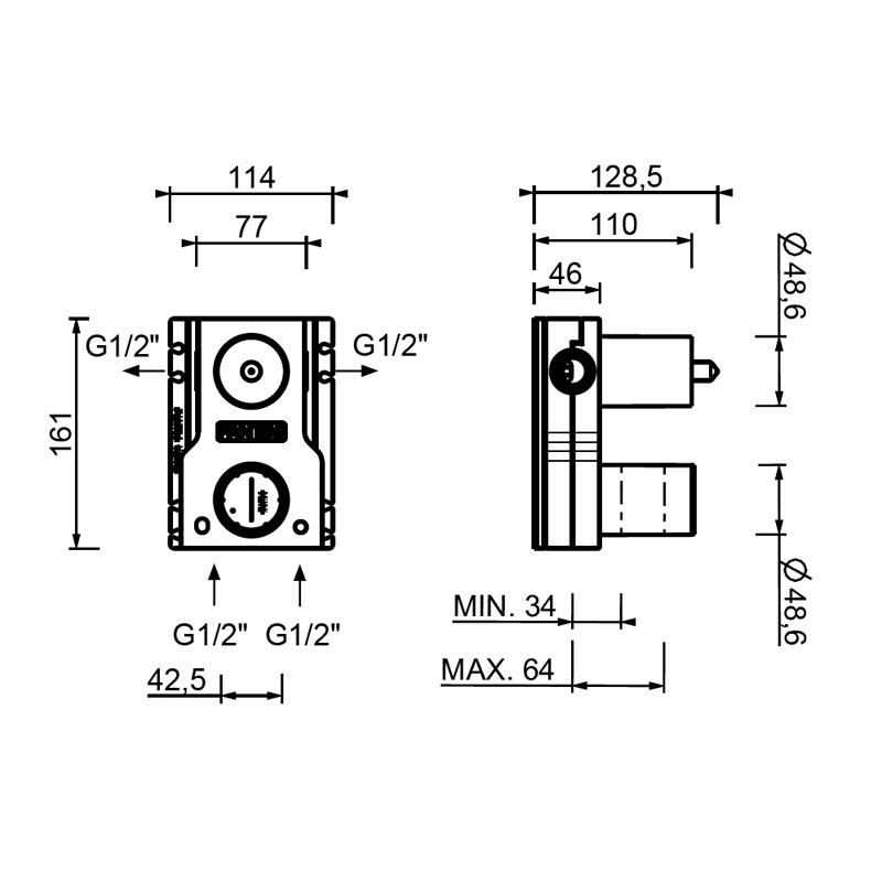 Термостатический встраиваемый смеситель для душа, 1/2