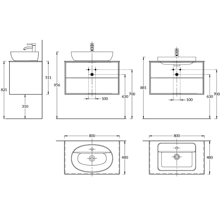 Мебель для ванной Тумба Modern подвесная 80 белый 2 ящика 