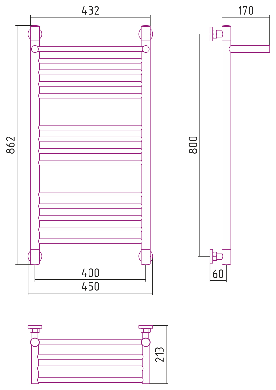Полотенцесушители Дизайн-радиатор 1 полка 800х400 