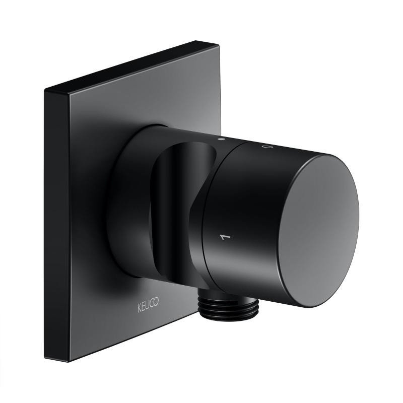 Запорный вентиль с переключателем на 2 положения и подключением душевого шланга с держателем душа - внешняя часть (чёрный матовый)