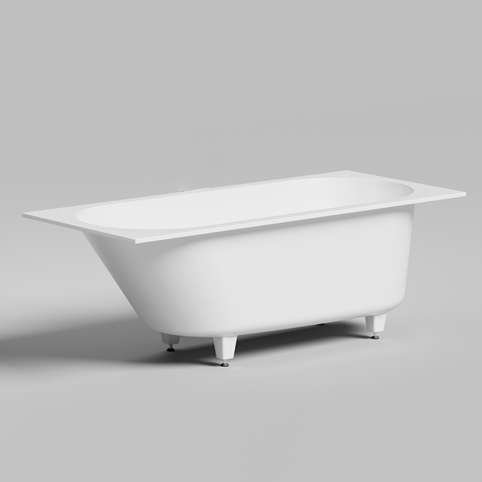 Встраиваемая ванна 1600х700х540 мм, овальная чаша, донный клапан, сифон, интегрированный слив-перелив, материал S-Sense, глянцевый белый