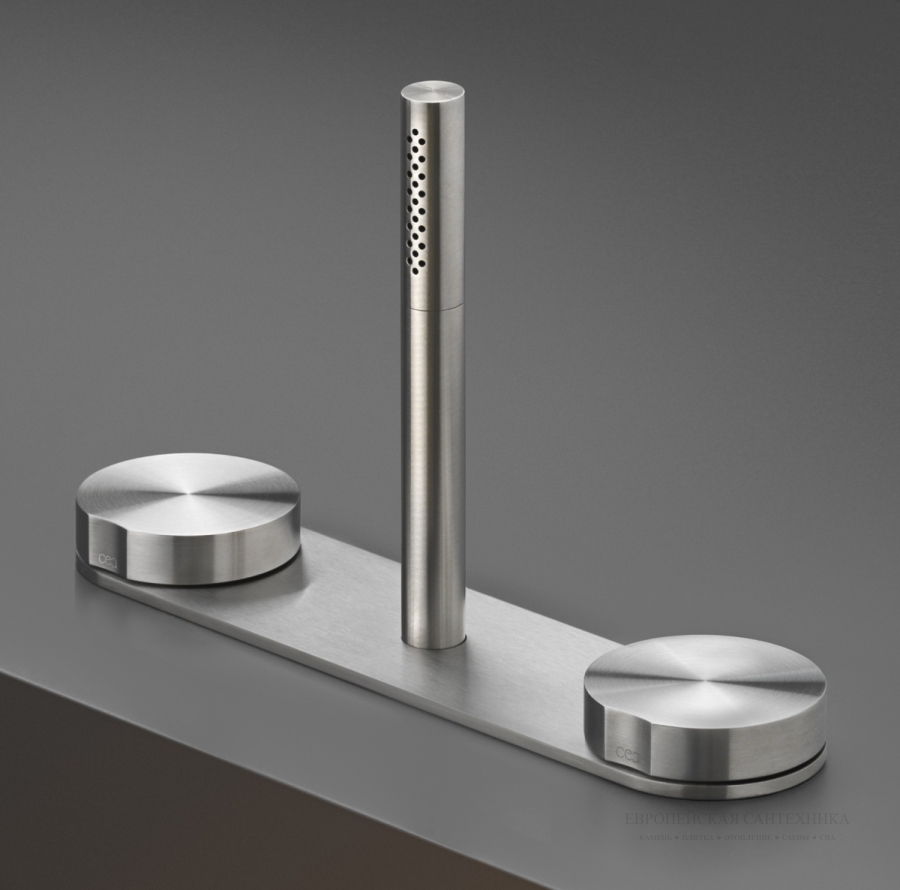 Смесители Cмеситель для ванны Giotto, 2 прогрессивных смесителя, цилиндрический выдвижной ручной душ Ø 18 мм, цвет сталь сатинированная 