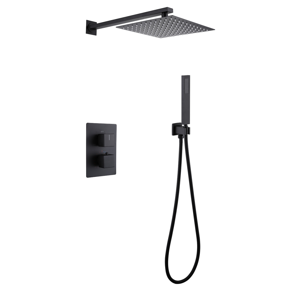 Душевая программа Душевая система скрытого монтажа без излива, термостат, черная матовая 