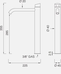 Смесители Настольный смеситель для раковины. Высота 355 мм 