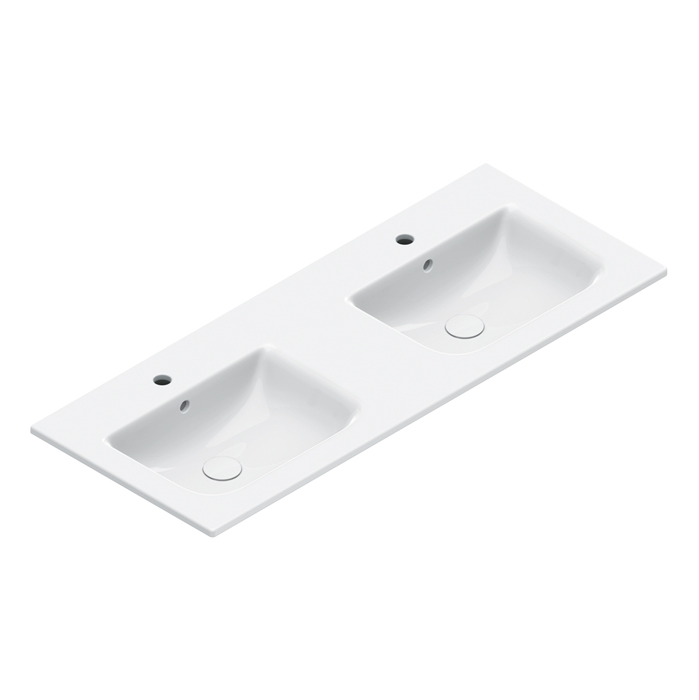 Раковины Раковина 125x50 двойная, с 2 отверстиями под смеситель, покрытие Cataglaze+, цвет белый глянцевый 