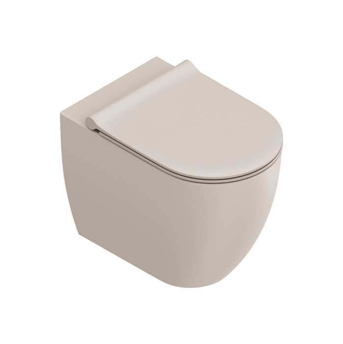 Унитаз напольный 55x35, безободковый, универс.слив, смыв Tornado, покрытие Twinglaze+, без крепежа, цвет Seta Satinato