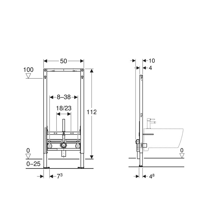 Системы инсталляции Инсталляция для биде, 112 см, универсальная 