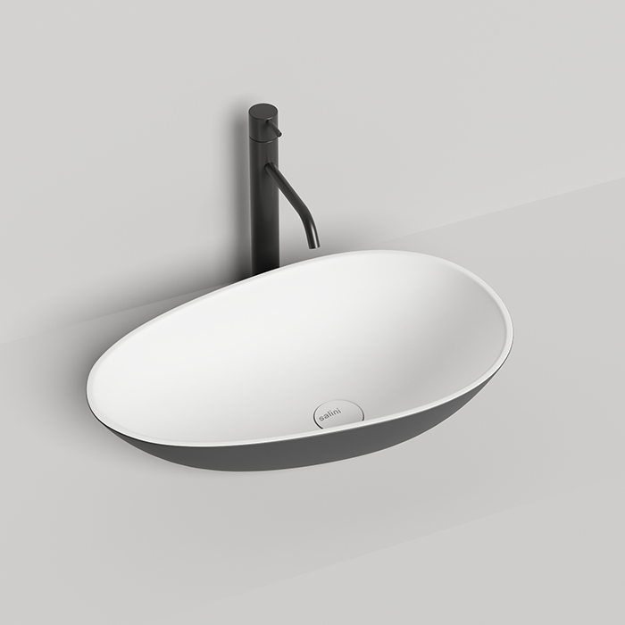 Раковина накладная 580х345х140 мм, без отверстий под смеситель, без перелива, материал S-Stone, матовый RAL9011 снаружи