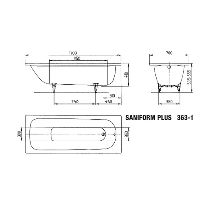 Ванны Ваннa встраиваемая модель 363-1 1700x700 мм, цвет белый 