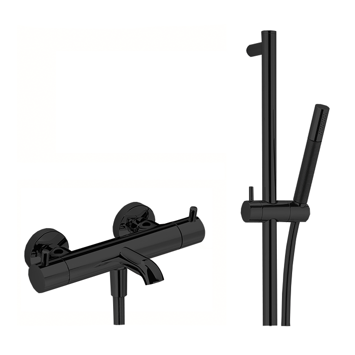 Смесители Смеситель термостатический для ванны с выдвижной штангой 60 см с ручным душем и шлангом 150см, цвет Nero Opaco 