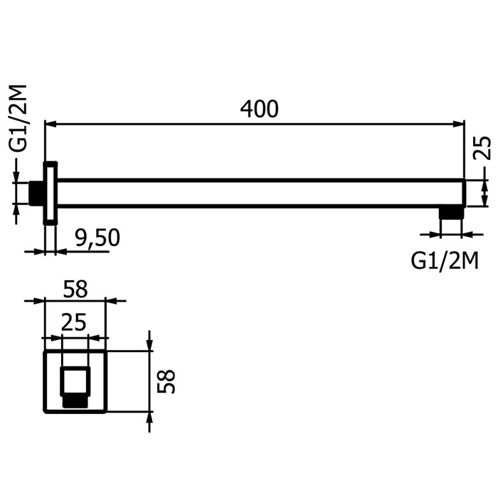 Комплектующие Настенное крепление верхнего душа 400 мм, черный матовый 