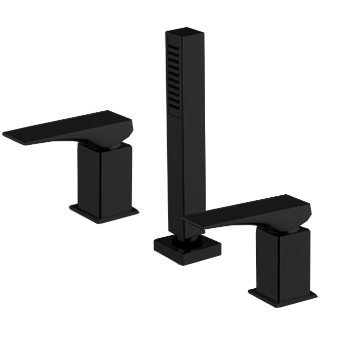 Смеситель на борт ванны, на 3 отв., с ручным душем, цвет чёрный матовый