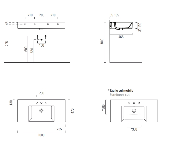 Раковины Раковина накладная/подвесная 1000x470 мм 