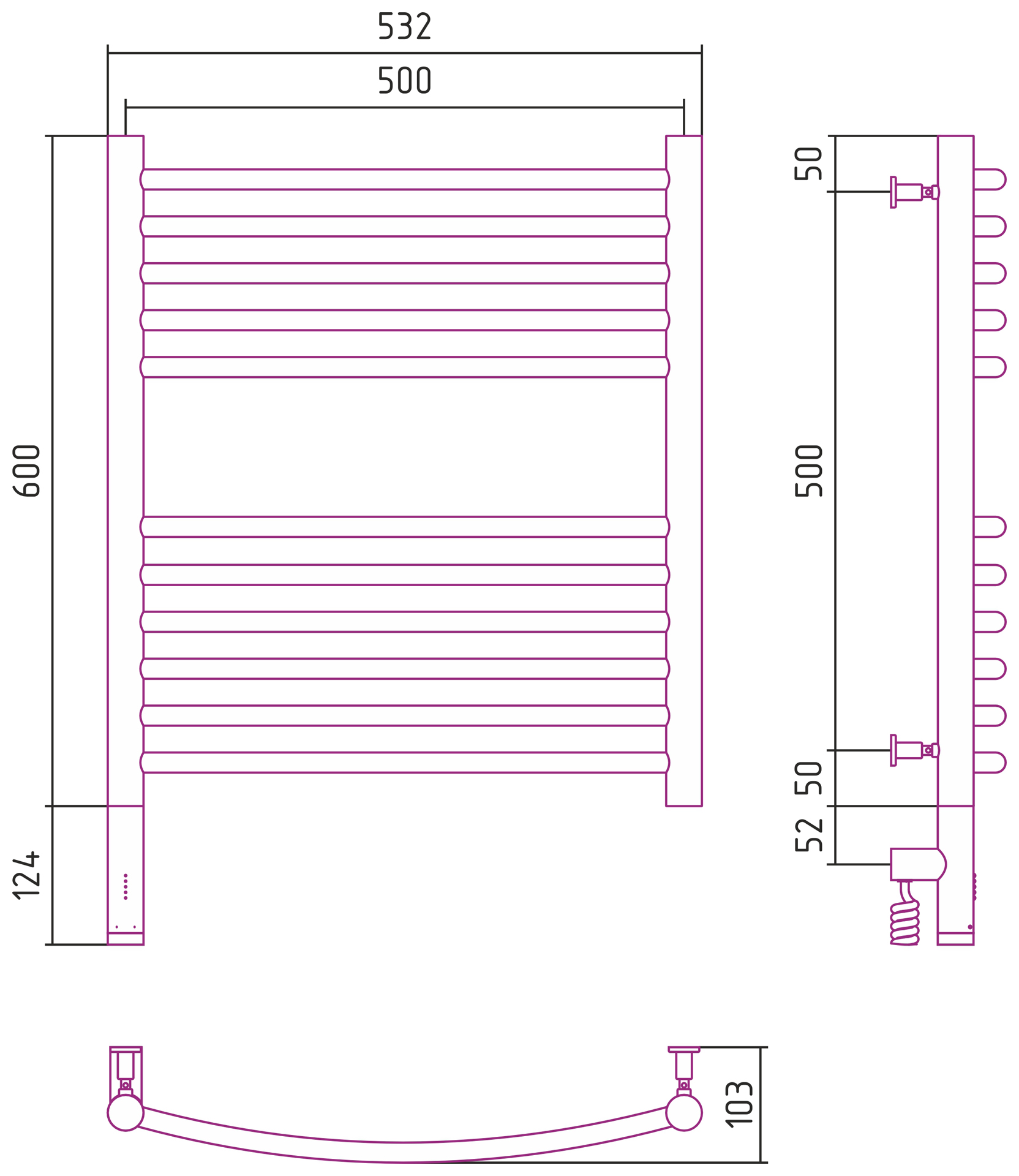 Полотенцесушители Радиатор электрический 600х500 электрический модуль левый 