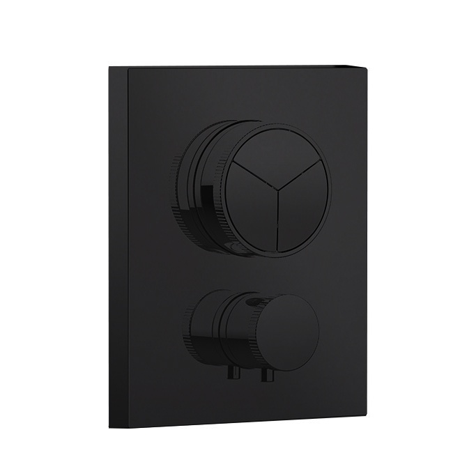 Смесители Core Push Square Термостат для ванны на 3 потребителя, внешняя часть, чёрный глянцевый 