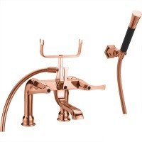 Смесители  Cherie Смеситель на борт ванны двухрычажный, с душевым комплектом, цвет розовое золото/черный 