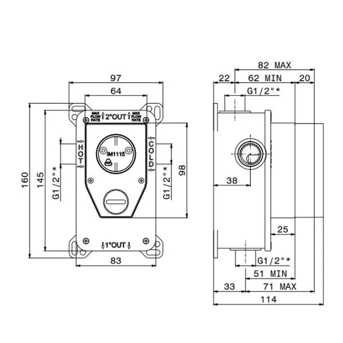 Смесители Универсальная внутренняя часть для механического смесителя на 2 потока для душа 
