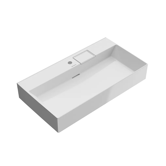 Раковины Раковина мебельная/подвесная с одним отверстием 90x48,14,5 см, с 1 отверстием под смеситель, с переливом, белая глянцевая 