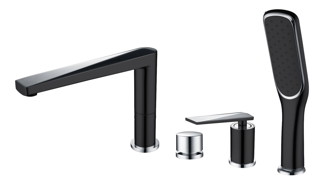 Смесители Смеситель врезной на борт ванны черный + хром 