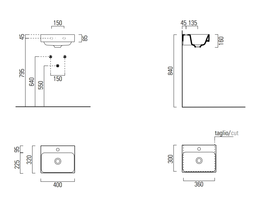 Раковины Раковина накладная/подвесная 320x400 мм 