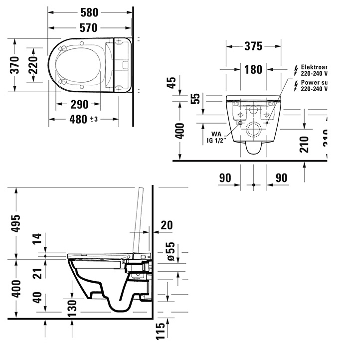 Унитазы Безободковый унитаз с покрытием Hygieneglaze, цвет белый (для Sensowash 614700012002340) 