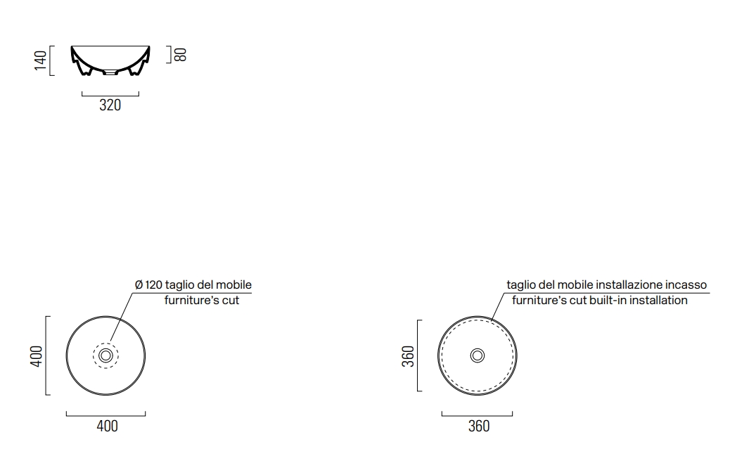 Раковины Раковина-чаша встраиваемая сверху O400 мм 
