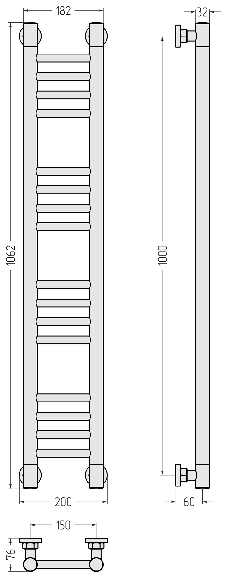 Полотенцесушители Полотенцесушитель 1000х150 (Состаренная латунь) 
