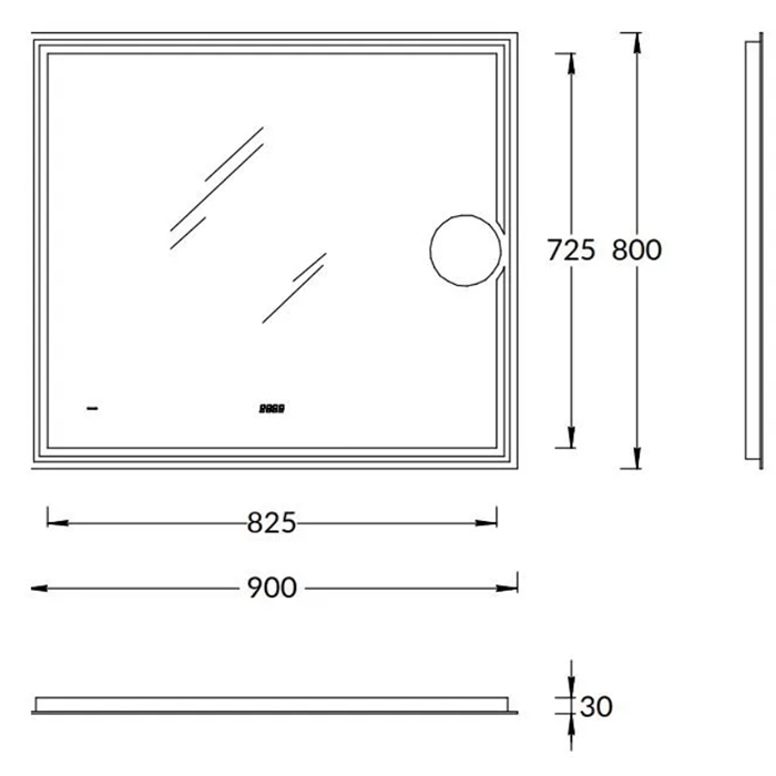 Мебель для ванной Зеркало c LED 90 с макро линзой, с подсветкой, с функцией антизапотевание, белый глянцевый 