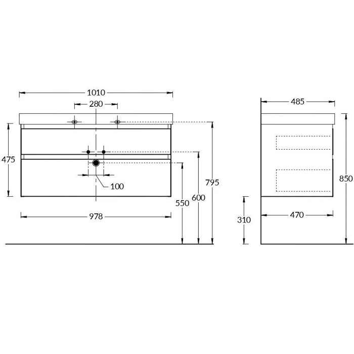 Мебель для ванной Тумба подвесная с ящиками 100, Мальва матовая 