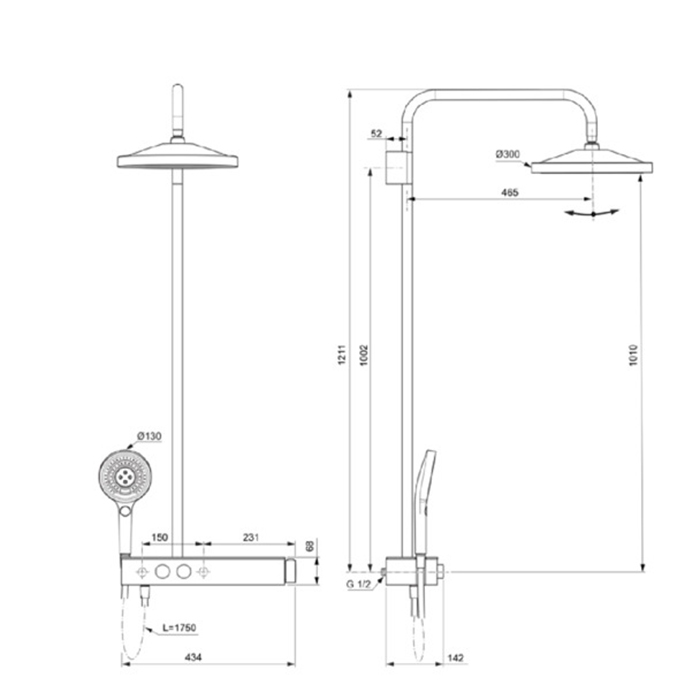 Душевая программа Душевая система с термостатом Cool body, с верхним душем d300 мм, ручной душ - 3 режима, шланг: 1750 мм, стеклянная полка 