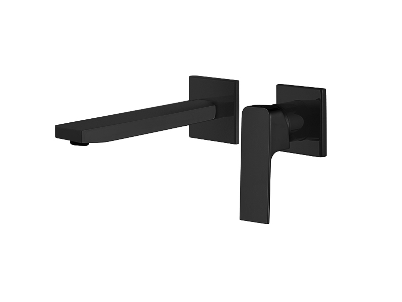 FIT Cмеситель для раковины для настенного монтажа, излив 200 мм, цвет черный матовый