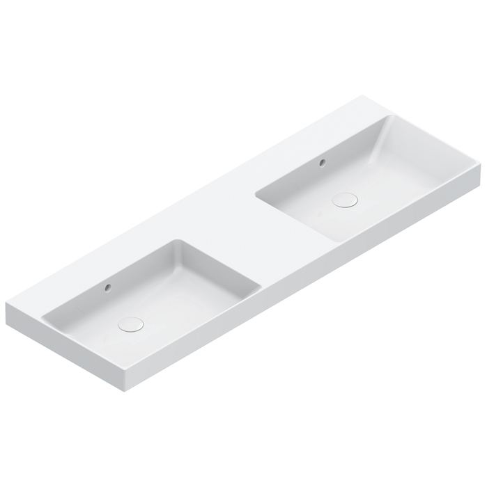 Раковины Раковина 150x50 двойная, без отверстий под смеситель, покрытие Cataglaze+, цвет белый глянцевый 