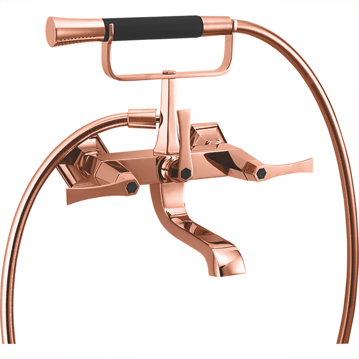 Смесители  Cherie Смеситель для ванны двухрычажный, с душевым комплектом, цвет розовое золото/черный 